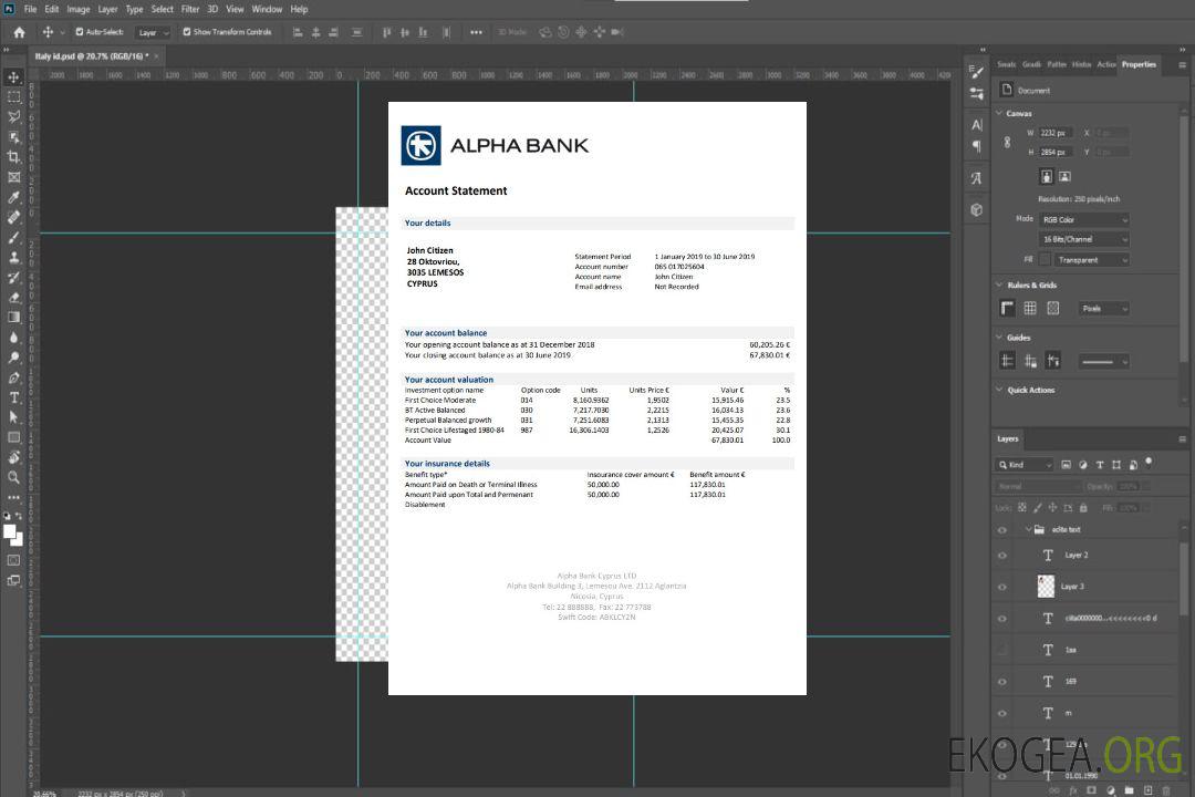 Relevé de Chypre Alpha Bank template Relevé de Chypre Alpha Bank template